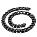 Men's punk rock 18K gold plated flat cuban link necklace in sleek black titanium steel - Black Color Necklace (KN114331-Z)