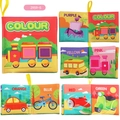 Educational baby cloth book with colorful vehicle patterns and soft fabric handle - Traffic & Color Theme