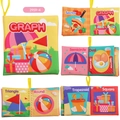 Libro in stoffa morbida per neonati che impara le forme geometriche con copertina gialla - Tema Forme