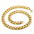 Polished gold stainless steel Cuban link chain necklace with secure lobster clasp for men - Gold Necklace (KN114339-Z)