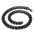 Detail view of a black 304 stainless steel Cuban link chain with lobster clasp on white background - Black Necklace (KN114353-Z)