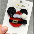 Christmas Mickey mouse ear hair clip with red glitter Santa hat and white pompom - 10 Mouse Head with Christmas Hat Clip