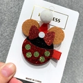 Christmas reindeer horn hair clip with sequin bow and plush santa hat for kids - 13 Khaki Mouse Ears with Christmas Hat Clip