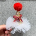 Golden sequin Christmas hair clip with a red bow and plush pompom for children - 4 Gold Sequin Party Hat with Red Pom Pom