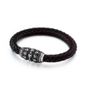 Pulsera de cuero negro trenzado con costuras rojas y cuenta de metal de calavera - 22cm / Rojo (KB85131-BD)