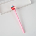 Pink cartoon gel pen with red strawberry and white flower silicone charm detail - Flower Strawberry