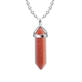 Minimalist hexagonal goldstone crystal pendant necklace with silver chain on white background - Goldstone With Chain