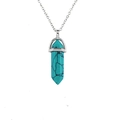 Silver necklace featuring a hexagonal turquoise crystal pillar pendant with black veins - Turquoise With Chain