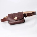 Deep brown faux leather crocodile embossed waist bag with golden buckle and chain belt - 2.4cm Width 105cm Length / Croc Coffee