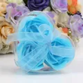 Sky blue heart-shaped soap flower gift box with 3 roses and matching sheer ribbon bow - Blue
