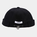 Dettaglio del berretto docker nero con logo AceFire e cordino elastico regolabile - M (56-58cm) / Nero