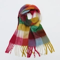 Thick colorful plaid faux cashmere scarf with tassels in a stylish folded layout - 240x38cm / Multicolored Plaid