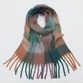 Écharpe épaisse à carreaux avec franges en mélange vert, violet et marron pour hiver - 240x38cm / Carreaux Vert Violet Brun