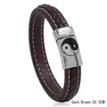 Bracciale in pelle intrecciata marrone scuro con fibbia Tai Chi in metallo, 20,5 cm - 20.5CM / Marrone Scuro