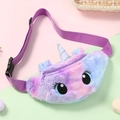 Plush unicorn waist bag for girls with colorful gradient fur and adjustable purple strap - Violet