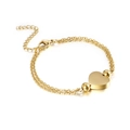 Double-layer golden stainless steel bracelet featuring a polished heart charm and lobster clasp - Gold Bracelet (KB138429-Z) / Gold