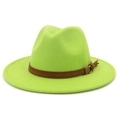 Νέον πράσινο μάλλινο καπέλο Fedora με καφέ σουέτ ζώνη και διακοσμητικά κρόσσια - Ρυθμιζόμενο / Πράσινο του Φρούτου