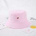 Pink cotton bucket hat with strawberry embroidery and Summer Time text for women - Strawberry Pink