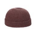Deep red knitted skull cap with thick ribbed texture and wide folded brim for winter style - One Size / Dark Brown