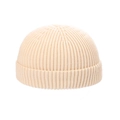 Classic cream-white knitted beanie with vertical ribbed texture in docker style - One Size / Beige