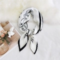 Off-white pleated square scarf with black paisley pattern and elegant contrast borders - 70cm/Pleated / Bagua Flower White