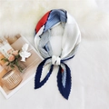 Pleated silk scarf with red, blue and white color blocks and retro polka dots - 70cm/Pleated / Tangram Blue Border