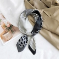 Elegant leopard and geometric print square silk scarf in black, grey, and cream colors - 19 Geometric Y Grey