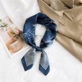 Elegant navy blue silk scarf with white geometric patterns and smooth texture - 28 Fine Line Stripe Navy
