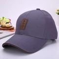 Dark purple-grey cotton baseball cap with brown leather trim and Ediko patch - Gray