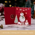 Set biglietto di Natale 3D con pupazzo di neve e albero, include busta rossa - Stile A - Set di biglietti per la festa di Natale