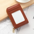 Porte-cartes marron en cuir avec fermeture éclair, fenêtre ID et détails dorés - Marron