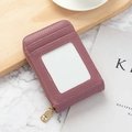 Porte-cartes minimaliste en cuir rose lotus avec fenêtre d'identité et zip - Rouge Caoutchouc