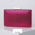 Elegante bolso de noche de PU rojo rosa con patrón de chevrón y cierre dorado - Rosa Rojo