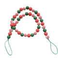 Nordic wooden bead garland with red, green and snowflake patterns on white background - Style 2 / Red Green Snowflake