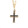 Collier hip hop doré avec chaîne trombone et pendentif croix serti de zircons noirs - Croix / Noir