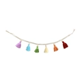 Bohemian woven tassel garland with colorful fringe and wooden beads for wall decor - Rainbow
