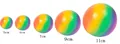 Size chart showing large rainbow sensory flour stress balls in 5cm to 11cm diameters - 11cm / Rainbow
