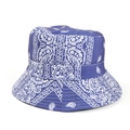 Detail of navy blue cotton paisley bucket hat featuring reinforced stitching on the brim - M (56-58cm) / Blue