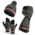 Navy blue winter set with beige snowflakes and orange stripes including hat, scarf, gloves - Navy Blue