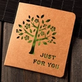 Vintage kraft paper greeting card with green tree cutout and Just For You text - 324# Green Small Tree / With Kraft Envelope