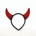 Red devil horn headband for Halloween costumes and themed parties over plain white background - Red Brushed Fabric Horns + Black Headband