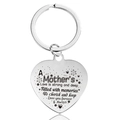 Detail of silver heart keychain with engraved 'A Mother's Love' poem on polished metal - A Mother's Love Poem Style (X00006) / Silver