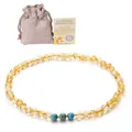 Bernstein Babykette mit Türkisperlen, Leinenbeutel und Echtheitszertifikat aus Litauen - Türkis Gold Bernstein Halskette