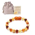 Multicolor natural Baltic amber beaded baby bracelet with authentic linen pouch and certificate - Multicolor Amber