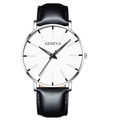 Geneva minimalist men's quartz watch with silver case, white dial and black leather strap - Black Leather Strap Silver Case Black Pointer