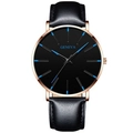 Geneva minimalist quartz watch with black leather strap and rose gold case detail - Black Leather Strap Rose Gold Case Blue Pointer