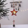 Red star wooden Christmas pendant with warm LED lights and a small natural pinecone - Star Reindeer