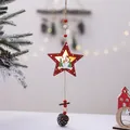 Luminous star-shaped wooden Christmas pendant with snowman illustration and pine cone decoration - Five-pointed Star Snowman