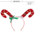 Detail of Christmas headband with candy cane antlers, green bows, and sequins - Candy Cane Antlers Headband