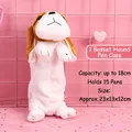 Cute brown and white plush puppy pencil case with high capacity for school students - Basset Hound